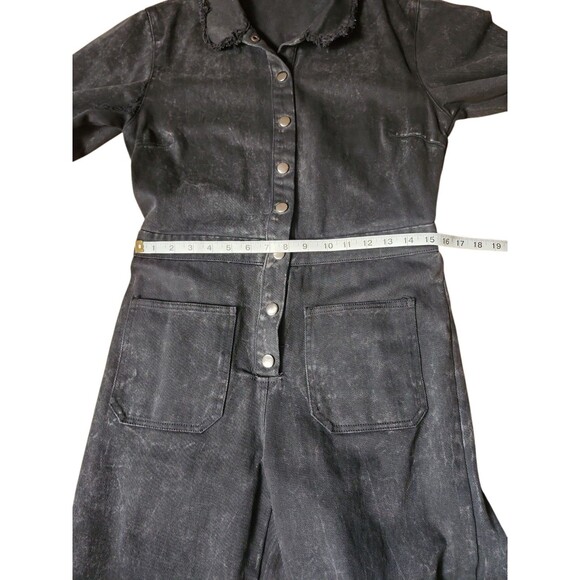 Umgee Denim Roll Tab Mechanic Coveralls Womens M Black Raw Hem Flawed Grunge - Picture 10 of 12